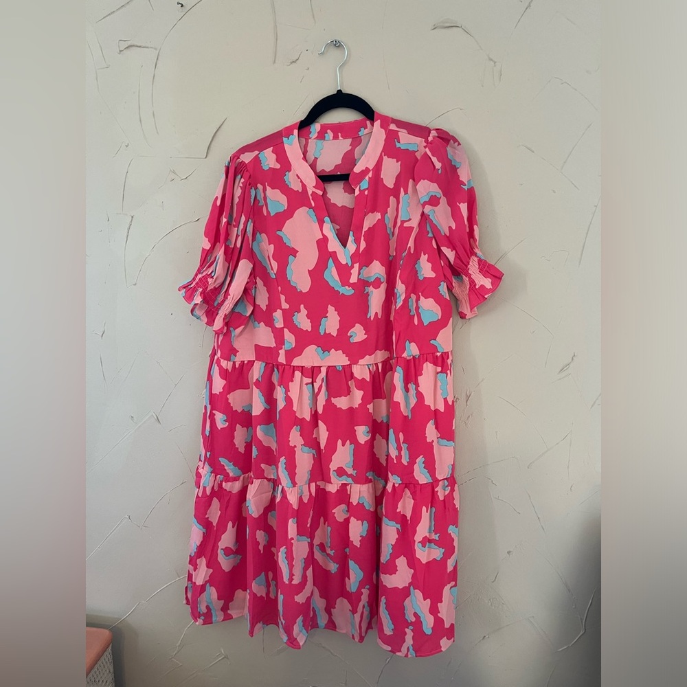 Pink tiered animal print dress